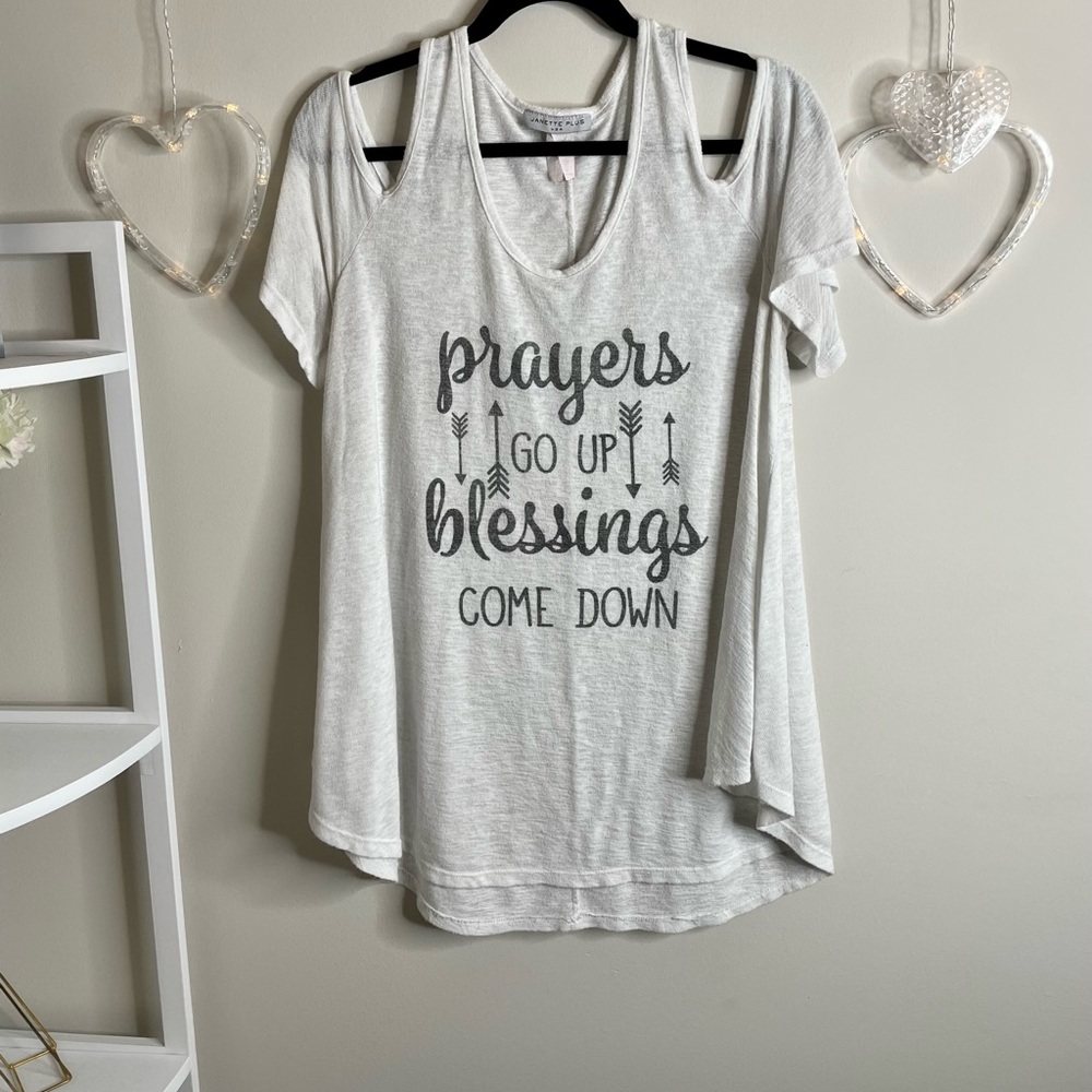 Janette Plus Prayers Go Up Blessings Come Down Tee - Ivory